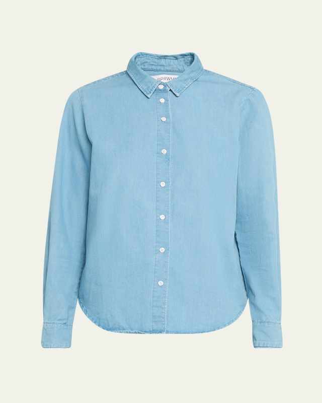Chambray Fitted Button-Front Shirt